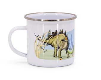 Children's mug - Dinos, enamel mug with dinosaur motif, gift for starting school and birthday, mug for children, camping mug