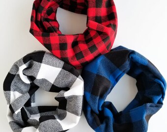 Black Checkered Baby and Toddler Infinity Scarf - Child Scarf, Flannel Scarf, Drool Scarf, Scarf Bib, Drool Bib, Snap Cowl, Plaid Scarf
