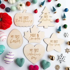 Panneaux pour bébés des Fêtes - Jalons des Fêtes en bois pour bébé