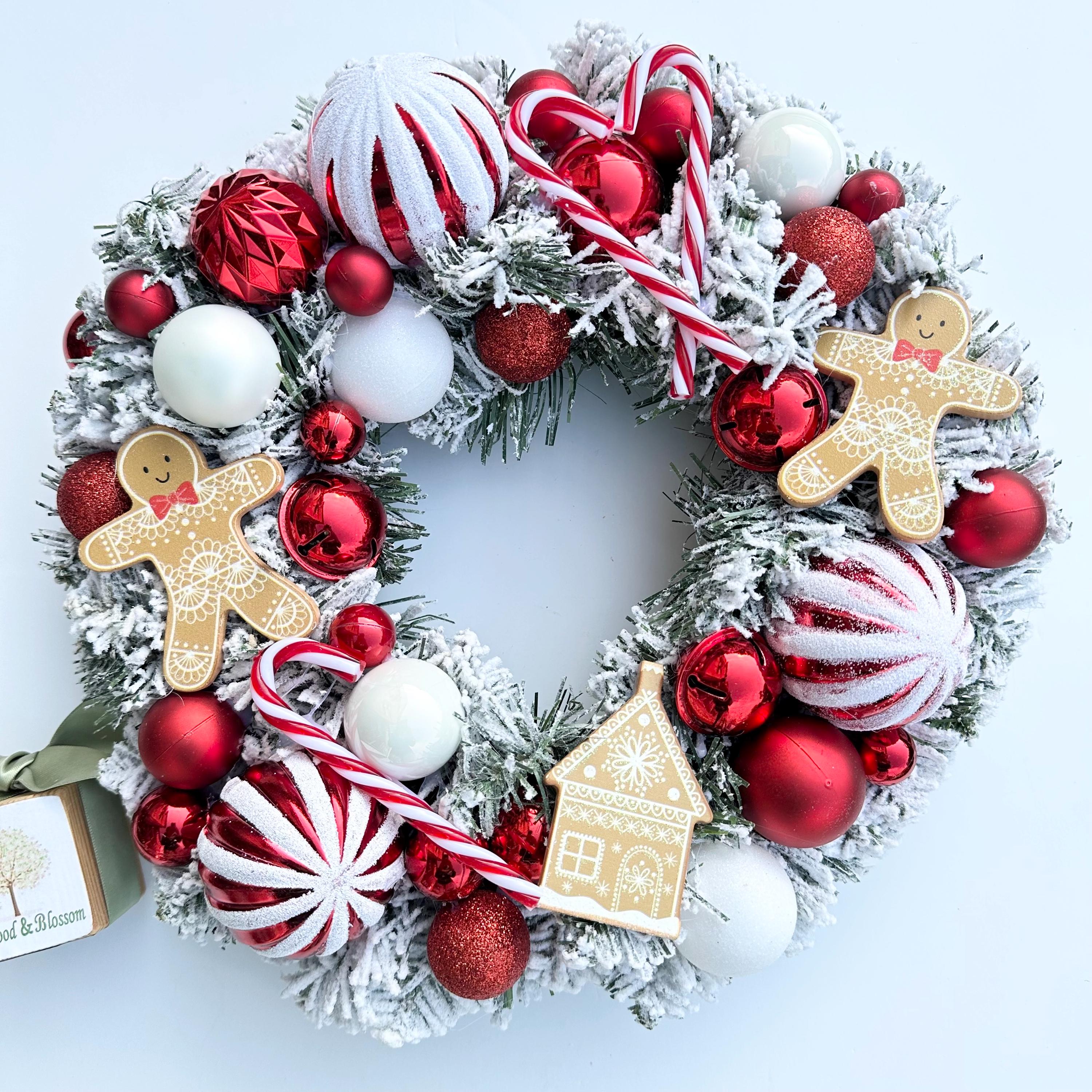 Handmade Small Snowy Red and White Gingerbread and Candy Stripe