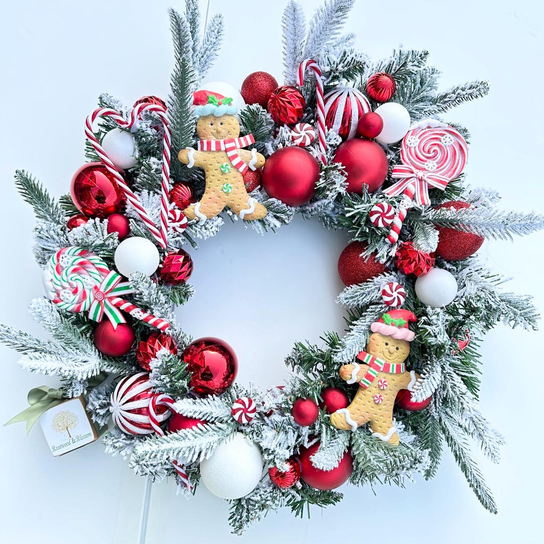 Pre - Lit Handmade Snowy Gingerbread, Candy Cane and Lollypop