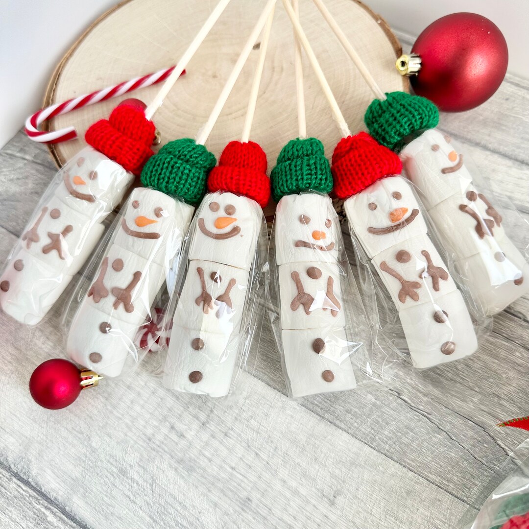 Set of 6 Marshmallow Snowman Stirrers With Cosy Hats for Hot Etsy UK