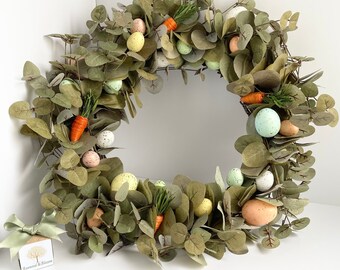 Easter / Spring Artificial Eucalyptus, Egg and Carrot Wreath