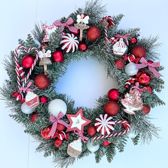 Handmade Gisela Graham Inspired Snowy Gingerbread, Candy Cane