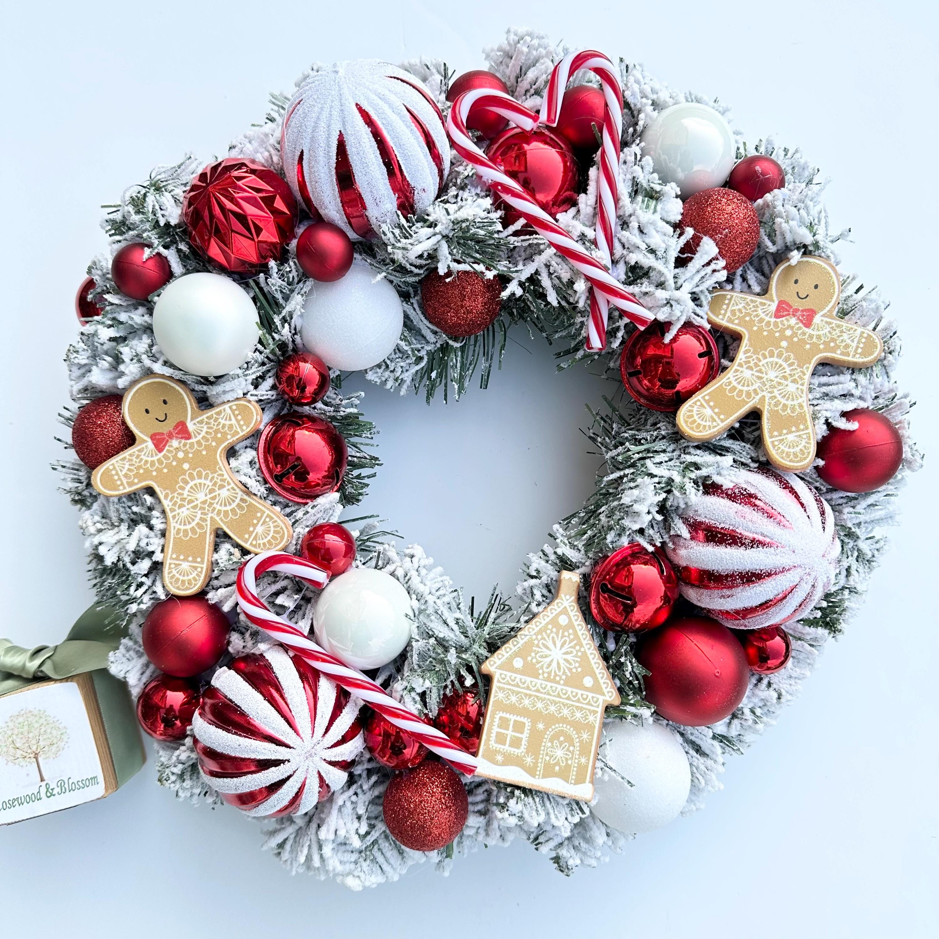 Handmade Small Snowy Red and White Gingerbread and Candy Stripe
