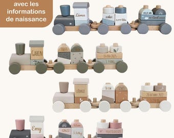 Train en bois personnalisé - Gravé - Cadeau de naissance - Label Label