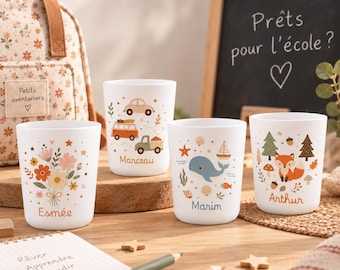 Gobelet incassable personnalisé pour enfant - 22 modèles d'illustrations disponibles - Rentrée École Crèche
