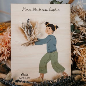 Affiche personnalisée - Fin d'année scolaire - Remerciement - Fillette et son bouquet de fleurs