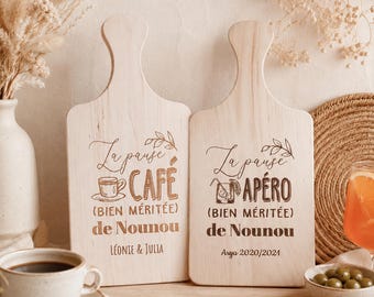 Gepersonaliseerde houten borrelplank, gegraveerd in Frankrijk - Leraar, ATSEM, nanny - eindejaarsgeschenk in gegraveerd hout