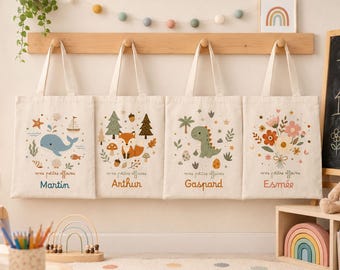 Sac en toile personnalisé enfant prénom, tote bag coton école crèche nounou, sac affaires enfant - Rentrée personnalisé - Plusieurs modèles