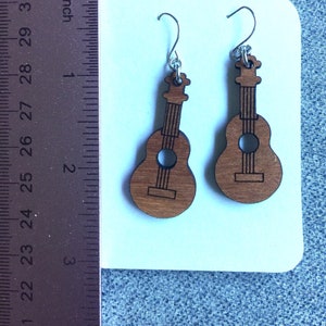 Natural wood Ukulele Wood dangle earrings walnut finish gift for her gift for teen gift for musician image 4