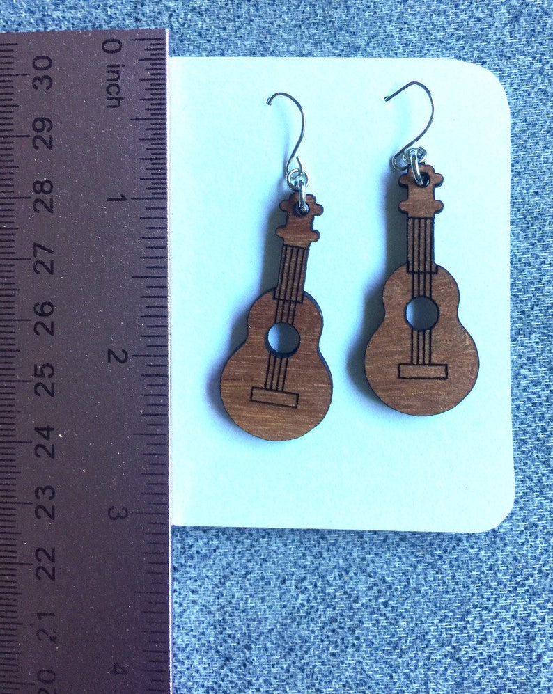 Natural wood Ukulele Wood dangle earrings walnut finish gift for her gift for teen gift for musician image 4