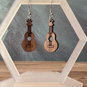 Natural wood Ukulele Wood dangle earrings walnut finish gift for her gift for teen gift for musician image 1