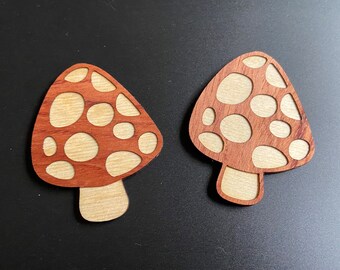 Mahogany and birch mushroom lapel pin | Shroom brooch