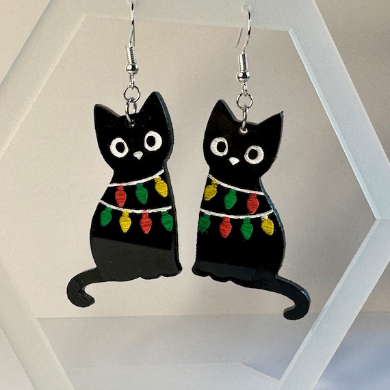 Cat christmas earrings best sale