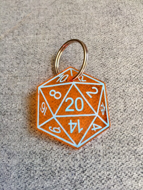 D20 Acrylic Key Fob Dice Key Ring Gamer Accessory Etsy