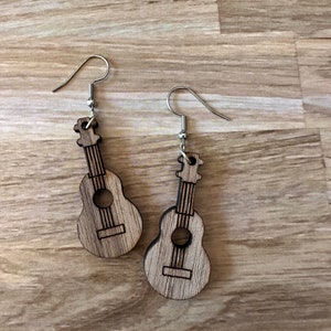 Natural wood Ukulele Wood dangle earrings walnut finish gift for her gift for teen gift for musician image 2