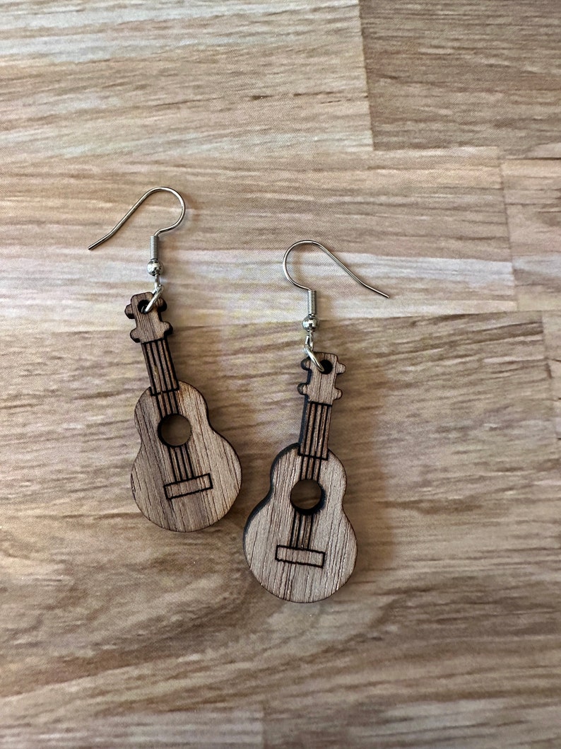 Natural wood Ukulele Wood dangle earrings walnut finish gift for her gift for teen gift for musician image 2