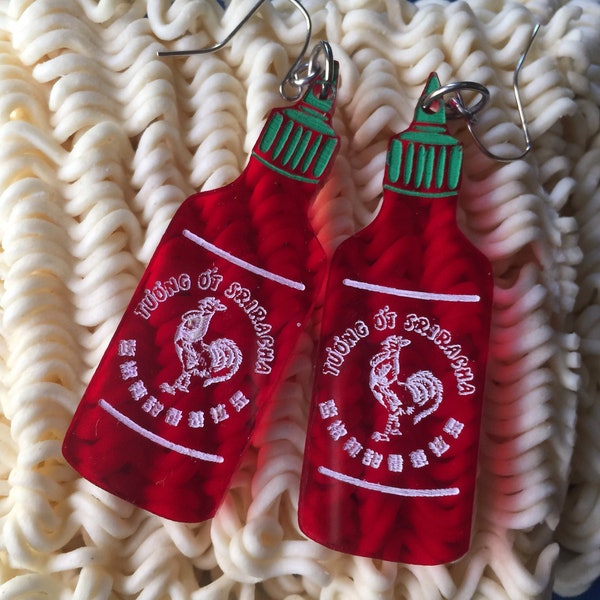 Sriracha Hot Sauce Acrylic dangle earrings | statement earrings | gift for her