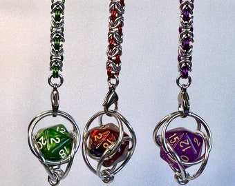 Captured d20 dice key fob | emergency d20 | dnd chainmaille keyring