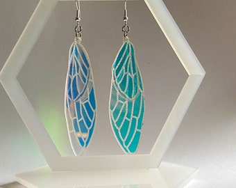 Holographic Cicada Wing Earrings | Dragonfly Wing statement earrings | Fairycore aesthetic