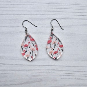 Flamingo Tropical earrings, summer pink jewelery, bird animal vacation earring