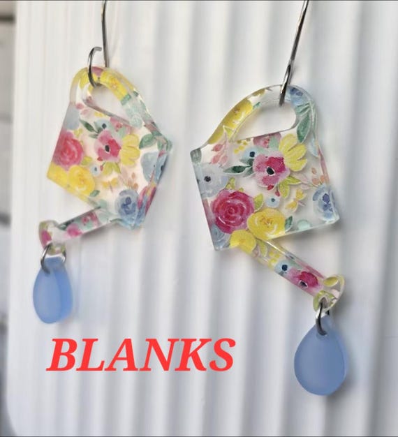 Floral Watering Can Acrylic Earring BLANKS, Earring Pendants, DIY