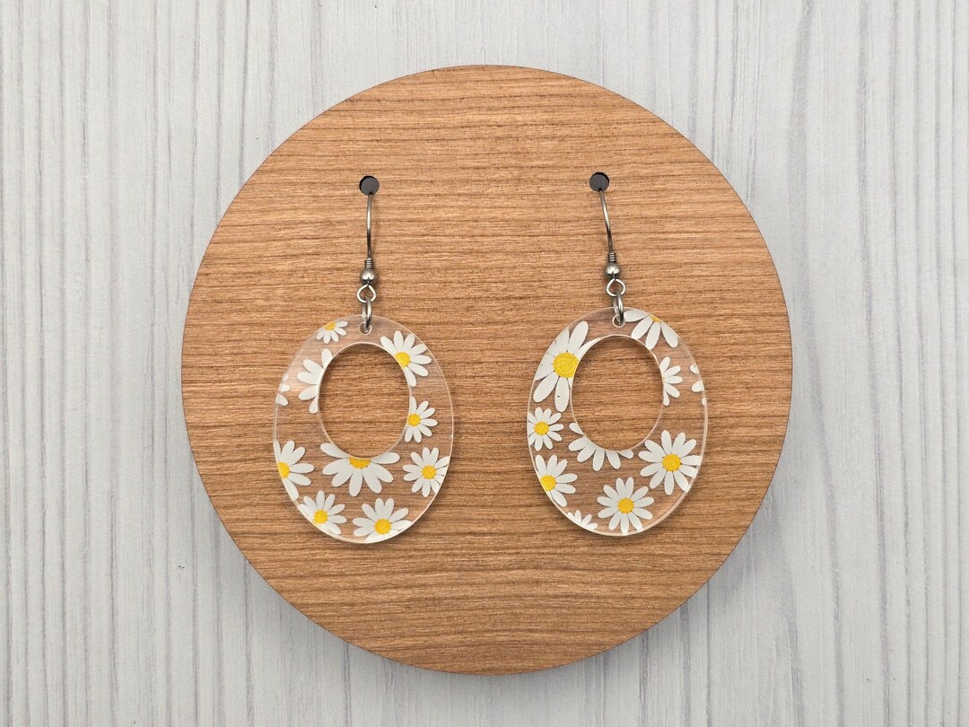Daisy Flower Earrings, Spring Yellow Outdoor Earrings, Lightweight ...