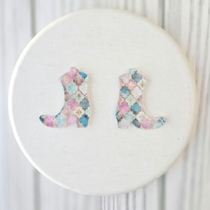 Cowboy Boot Earring BLANKS, Pink & Teal Earring Pendants, DIY Jewerly Supplies, Earring Kit, Acrylic Earring Pieces, Earring Making
