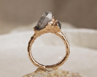 24k Rose Gold Plated Herkimer Diamond Ring • Handmade Boho Jewelry