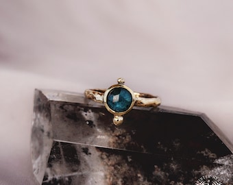 AERIS • Handmade Brass Ring with Moss Blue Kyanite • Boho Ring • Minimalist Organic Goddess Jewelry