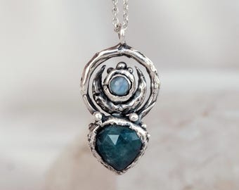 THALASSA Pendant • Handmade Sterling Silver Moonstone & Grandidierite Pendant • Ancient Inspired Jewelry • Ocean Inspired Necklace