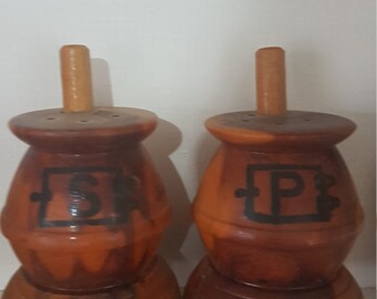 Wooden stove salt and pepper shakers