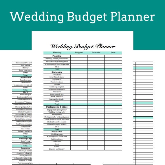 Wedding Budget Planner Printable Instant Download Etsy