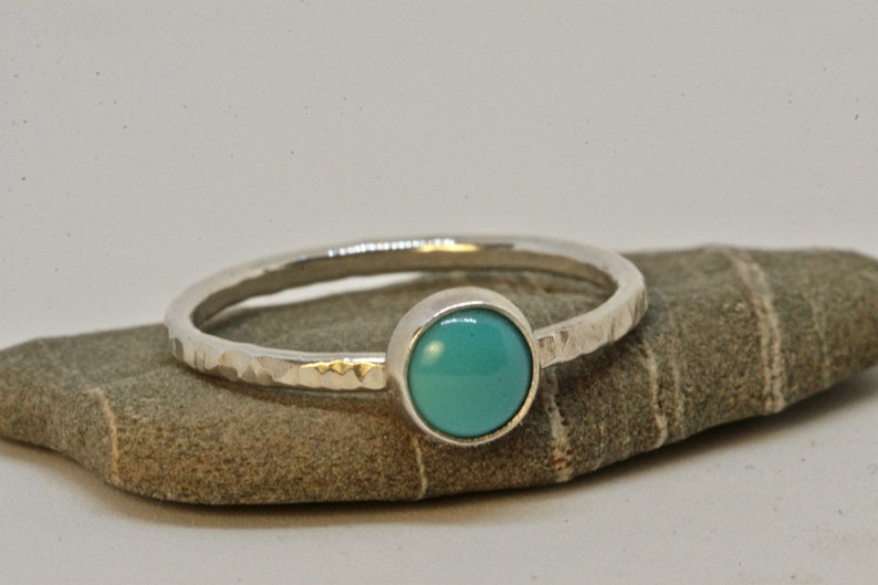 Round turquoise ring 6mm diameter turquoise. Textured skinny stacking ring Petite Turquoise silver ring