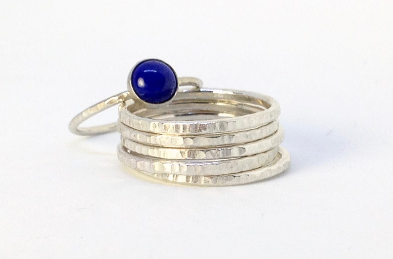 Five sterling silver stacking rings with a matching Lapis Lazuli ring Mix and match rings. Lapis Lazuli Stacking ring set
