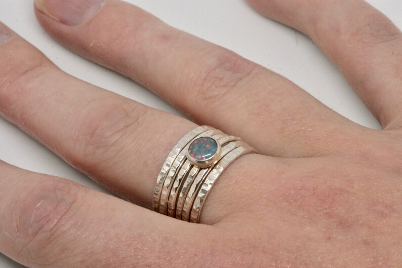 Five sterling silver stacking rings with a matching Lapis Lazuli ring Mix and match rings. Lapis Lazuli Stacking ring set
