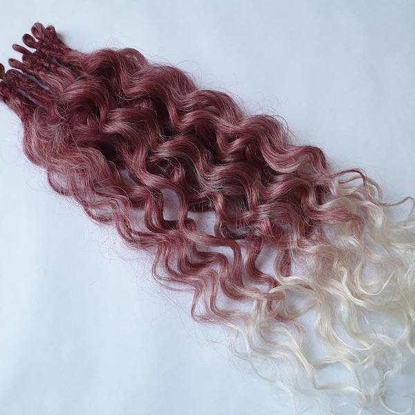 READY TO SHIP accent set of single ended Hybrid Locks - Curly Dreads / Wavy Dreadlocks. Burgundy Ombre.