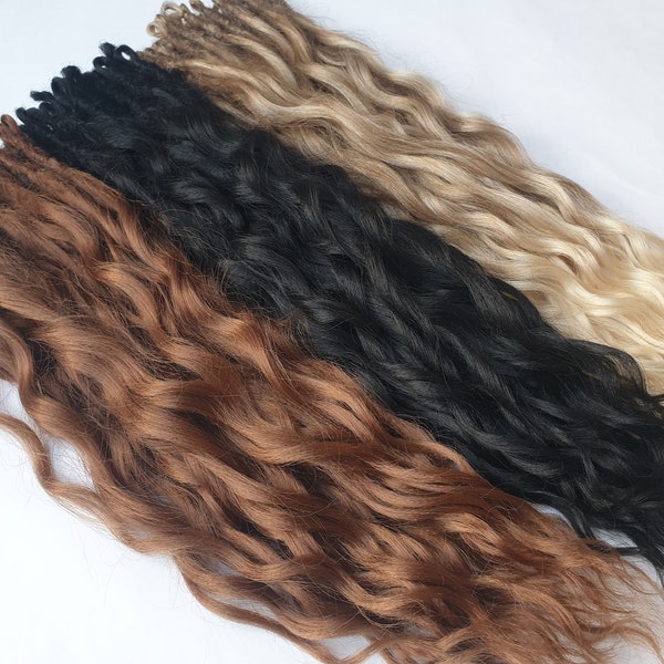 Hybrid Locks - Curly Dreads / Wavy Dreadlocks in Black and Grey Ombre. Made to order Dread Mermaid Waves Curls