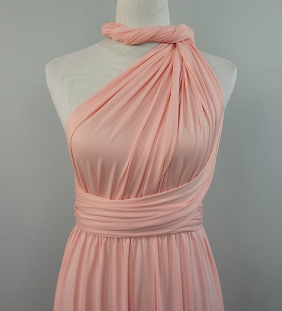 blush pink maxi bridesmaid dress