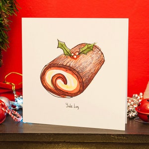 Carte de Noël Yule Log - Nourriture festive - Vœux de Noël - Christmas Cards France