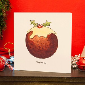Christmas Pudding Christmas Card - Nourriture festive - 148mm Square - Salutations de Noël - Christmas Cards France