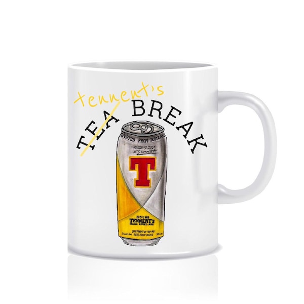 Tennent's Lager Mug / Funny Tennents Gift / Scottish Secret Santa / Tea break Tennents Cup / Tennents Lager Xmas gift / Glasgow Gift