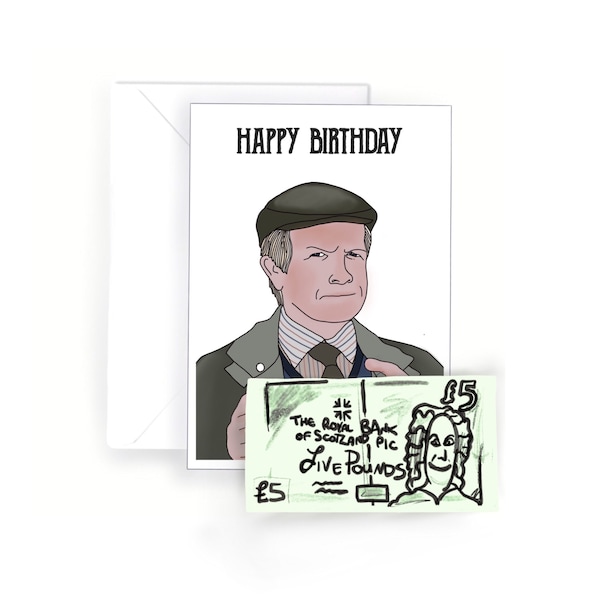 Still game Tam with drawing of a fiver Birthday Card / Tam quote still Game card / Still Game funny gift