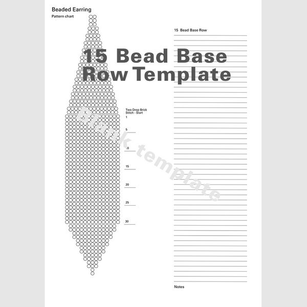 15 Bead Base Row Template / Nine different blank templates for beaded earring patterns, brick stitch + fringe / Pattern Chart / Graph Paper