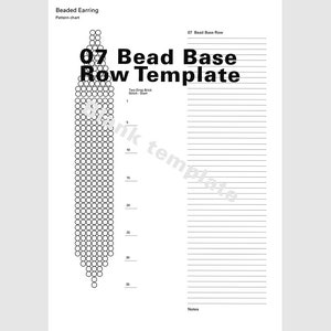 May include: A black and white printable beading pattern chart for a beaded earring. The chart shows a base row of beads with 35 rows of beads. The chart is labeled "07 Bead Base Row Template".