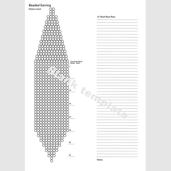 13 Bead Base Row Template / Nine different blank templates for beaded earring patterns, brick stitch + fringe / Pattern Chart / Graph Paper