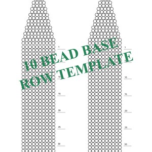 May include: A beaded earring pattern template with 35 rows of circles, numbered 1 to 35. The template is for a 10 bead base.