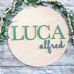12-24 Inch, Nursery name round sign, Round nursery name sign, Baby shower, Nursery decor round plaque, Wooden sign, 3D crib sign, Custom