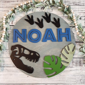 12&quot;-30&quot;  Nursery name sign, round name sign, dinosaur name sign, baby name sign, boy nursery name, large name sign boy name dinosaur nursery